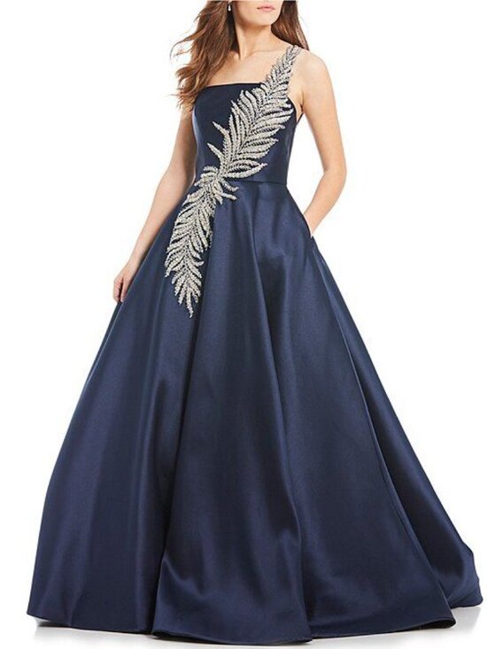 Terani Couture Dresses & Skirts - Terani Couture Navy Blue One-Shoulder Prom Gown with Silver Embellishment